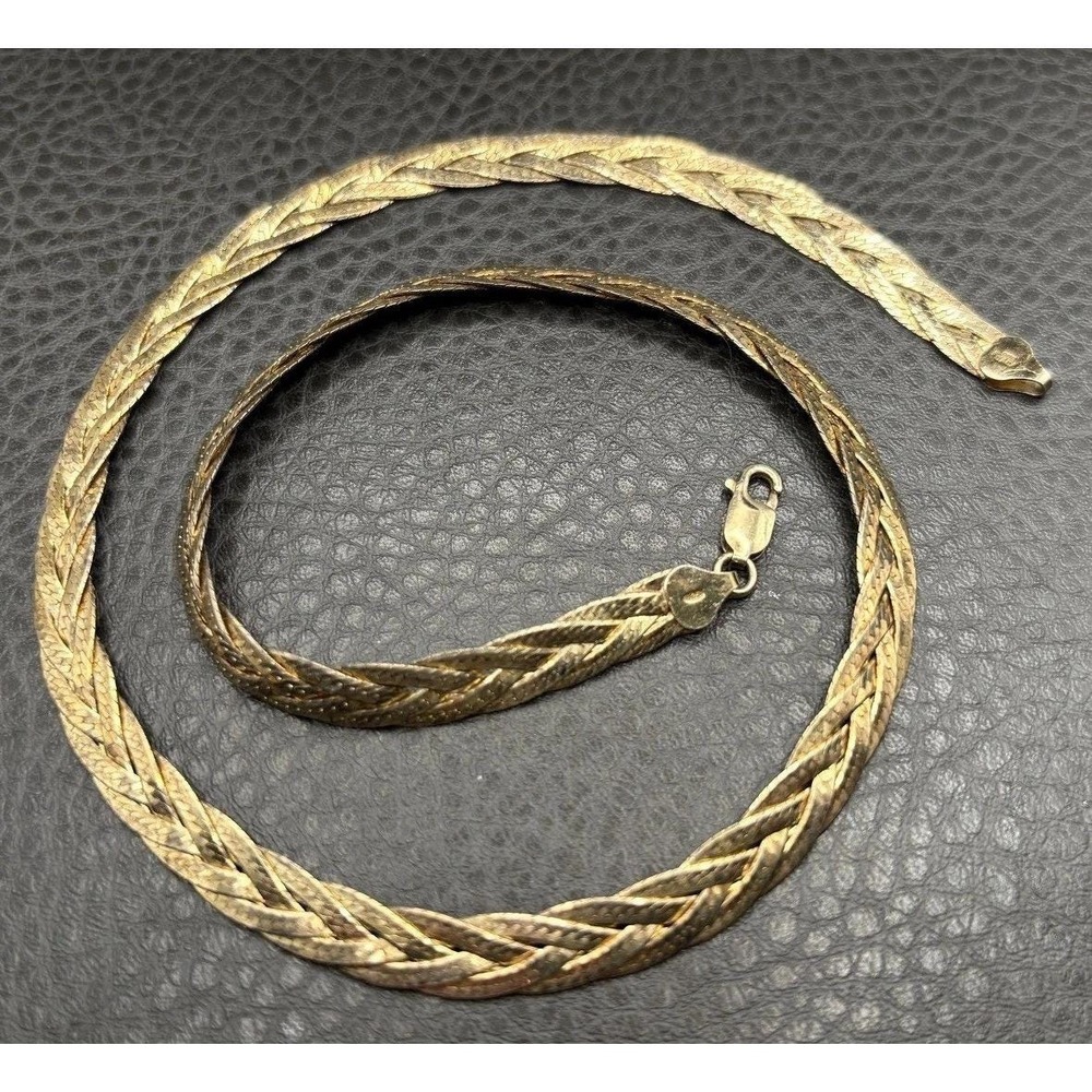 Vintage 7.5MM Vermeil 925 Sterling Silver Braided Woven Chain Necklace 20"